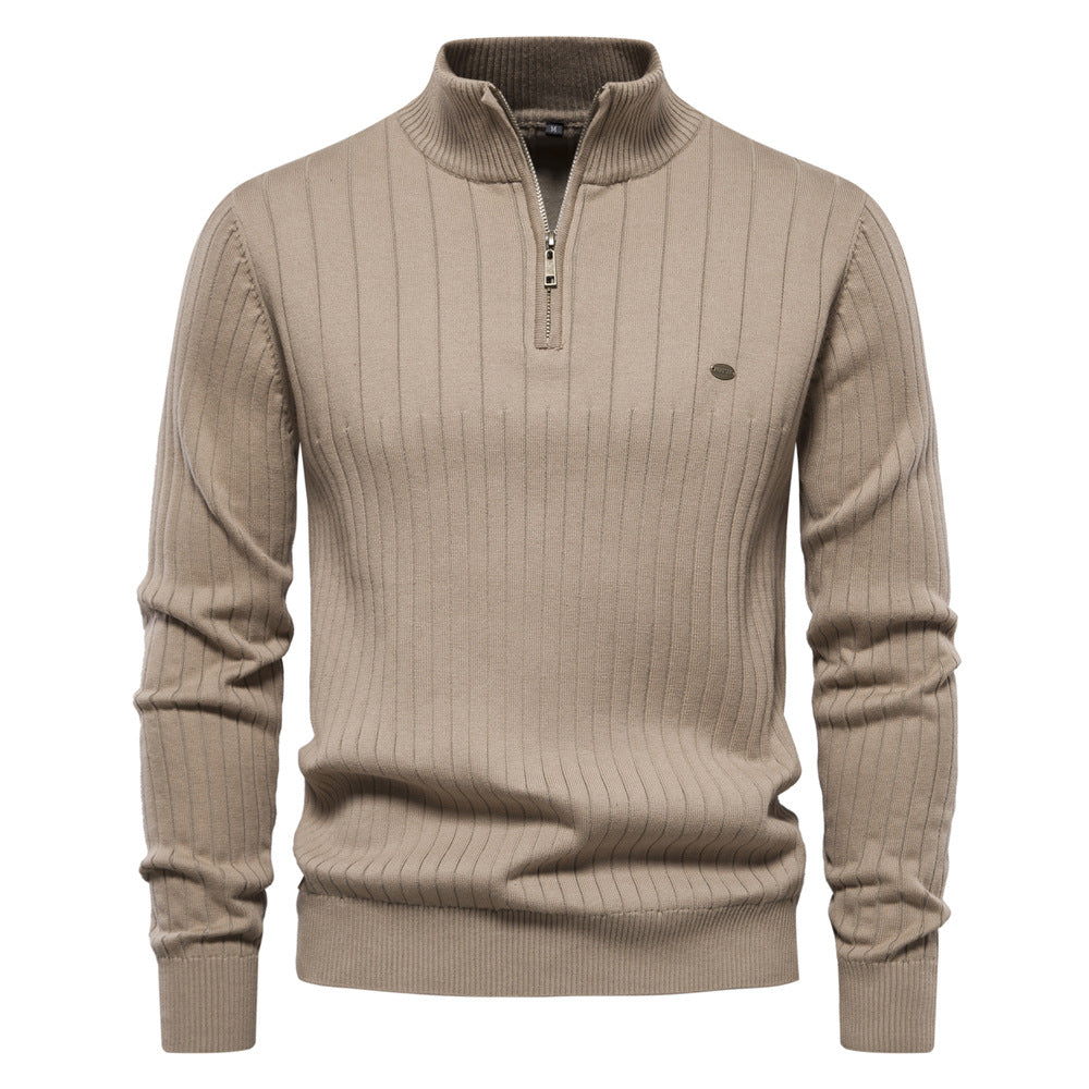 Half-zipper Pullover Sweater Men's Fashion Casual Stand Collar Long-sleeved Knitted Tops Fall Winter Clothing - Zalixer