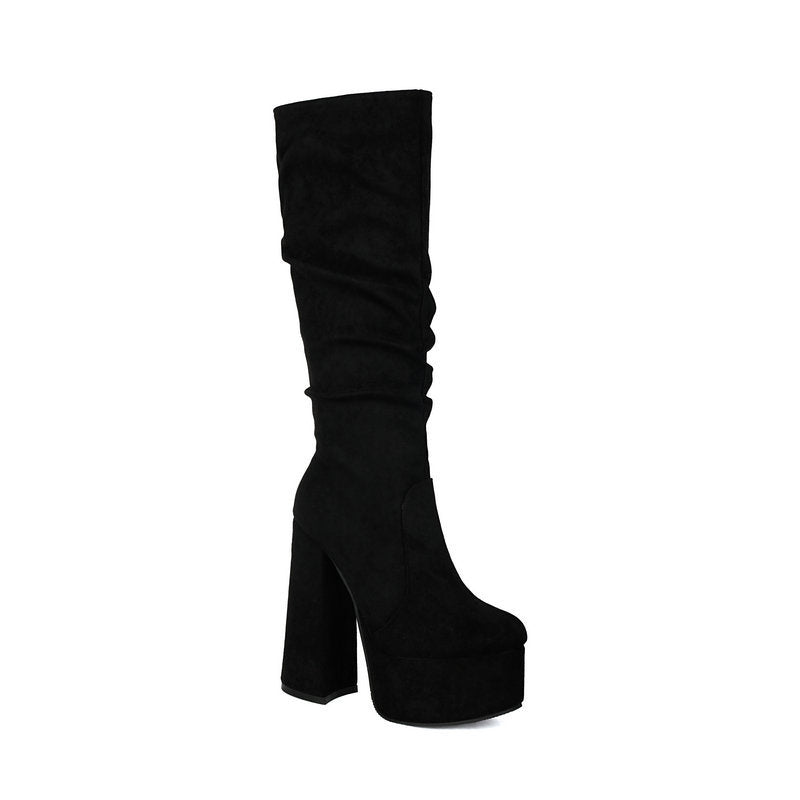 Womens Stretch Suede Waterproof Thick-soled High Heels - Zalixer