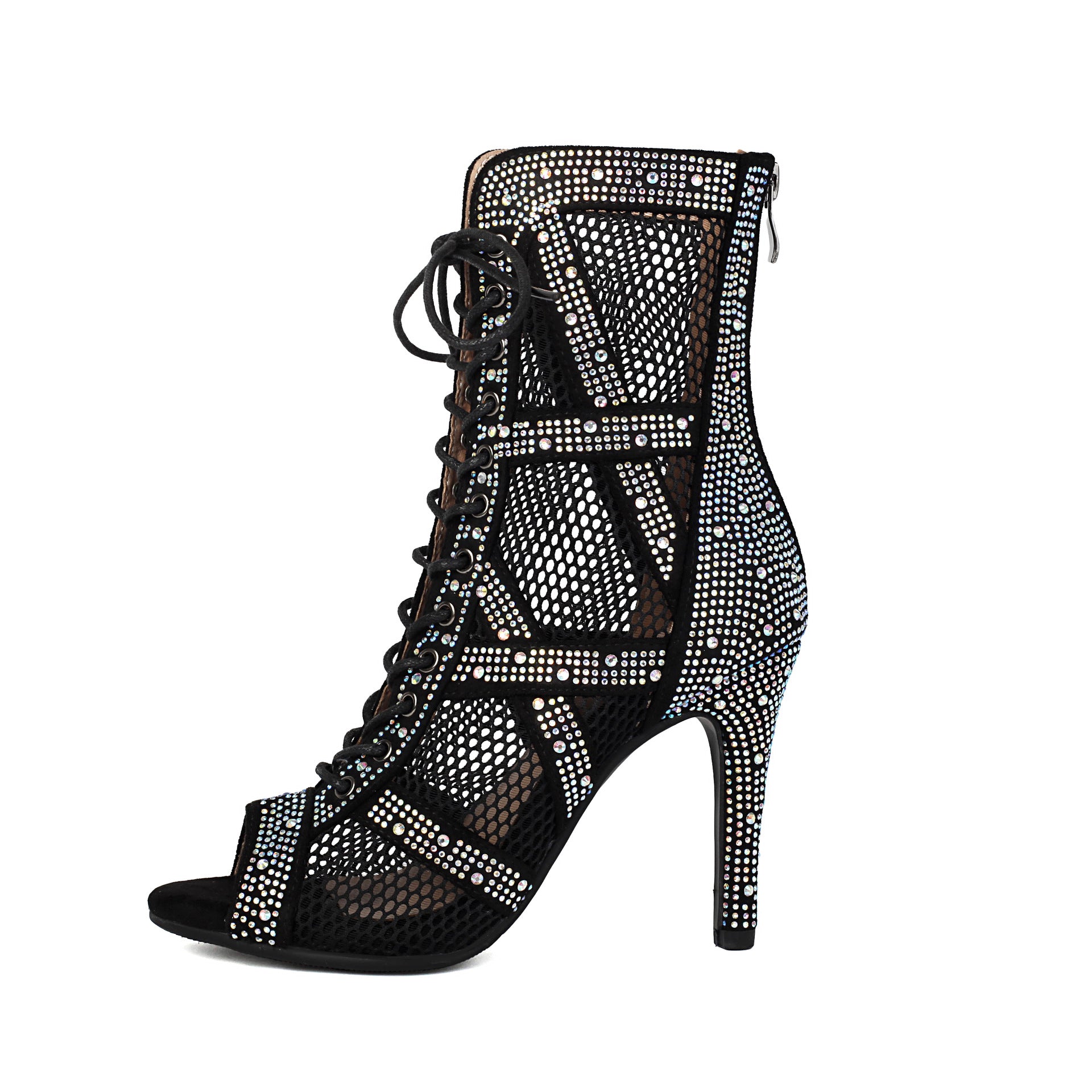 Womens Sparkling Rhinestone Heat-Transfer Mesh High Heels - Zalixer