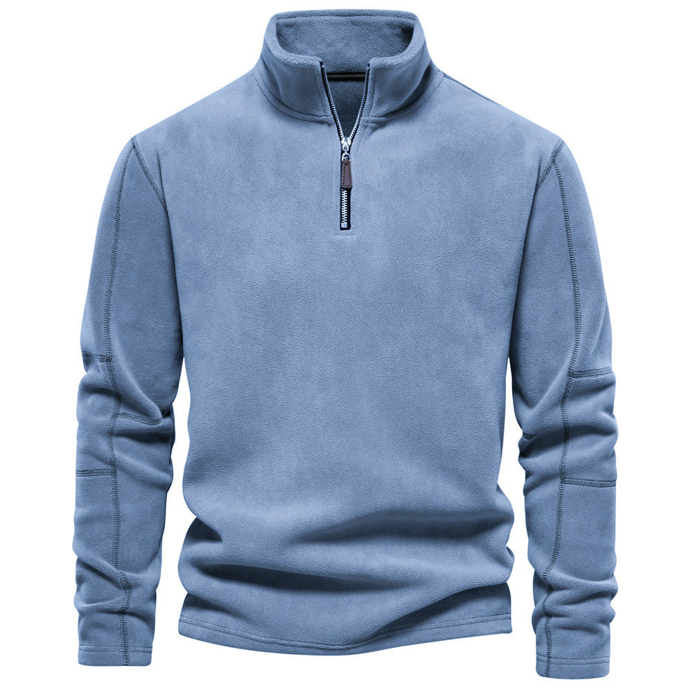 Fashion Personality Stand-collar Zippered Sweatshirt With Fleece Winter Casual Pullover Top Men's Clothing - Zalixer
