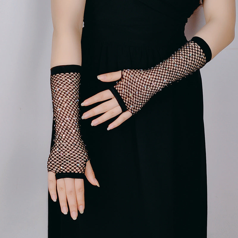 Fishing Net Hot Drill Finger Lace Gloves Clothing Accessories - Zalixer