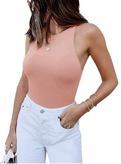ReoRia Womens Sexy Sleeveless Racer Back Halter Neck Bodysuit Tank Tops - Zalixer
