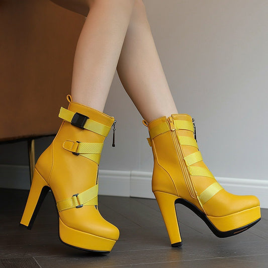 New Womens Mid-calf Boots With Thick Soles And Chunky Heels - Zalixer