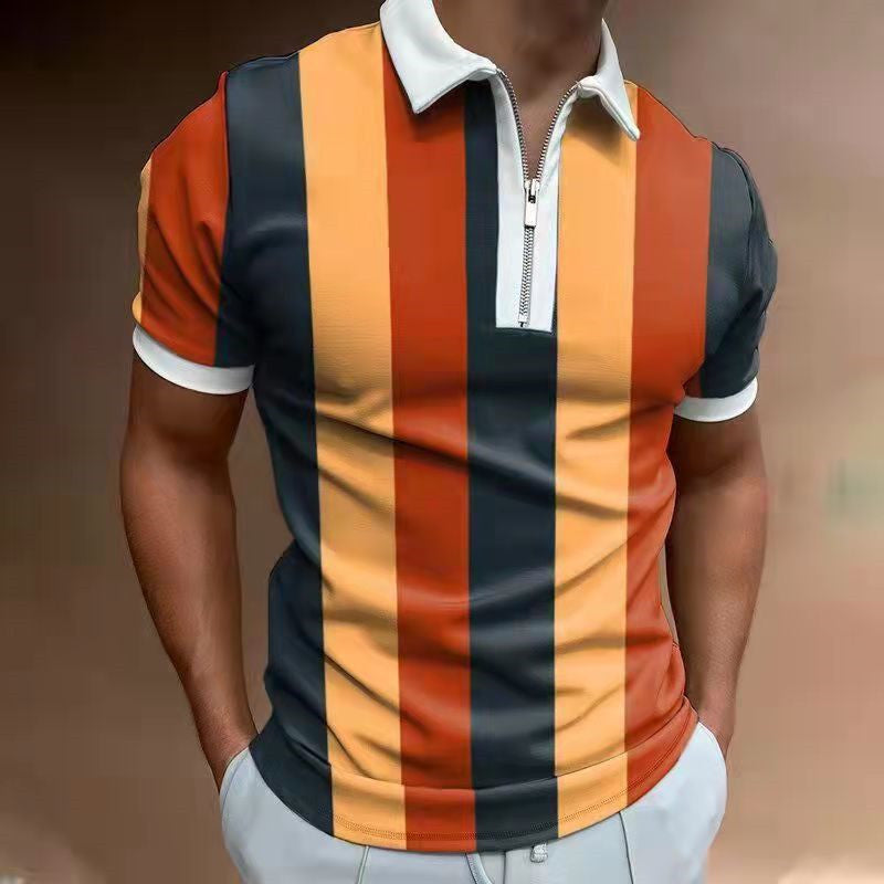 Men's Striped Printed Short Sleeve Lapel Shirt