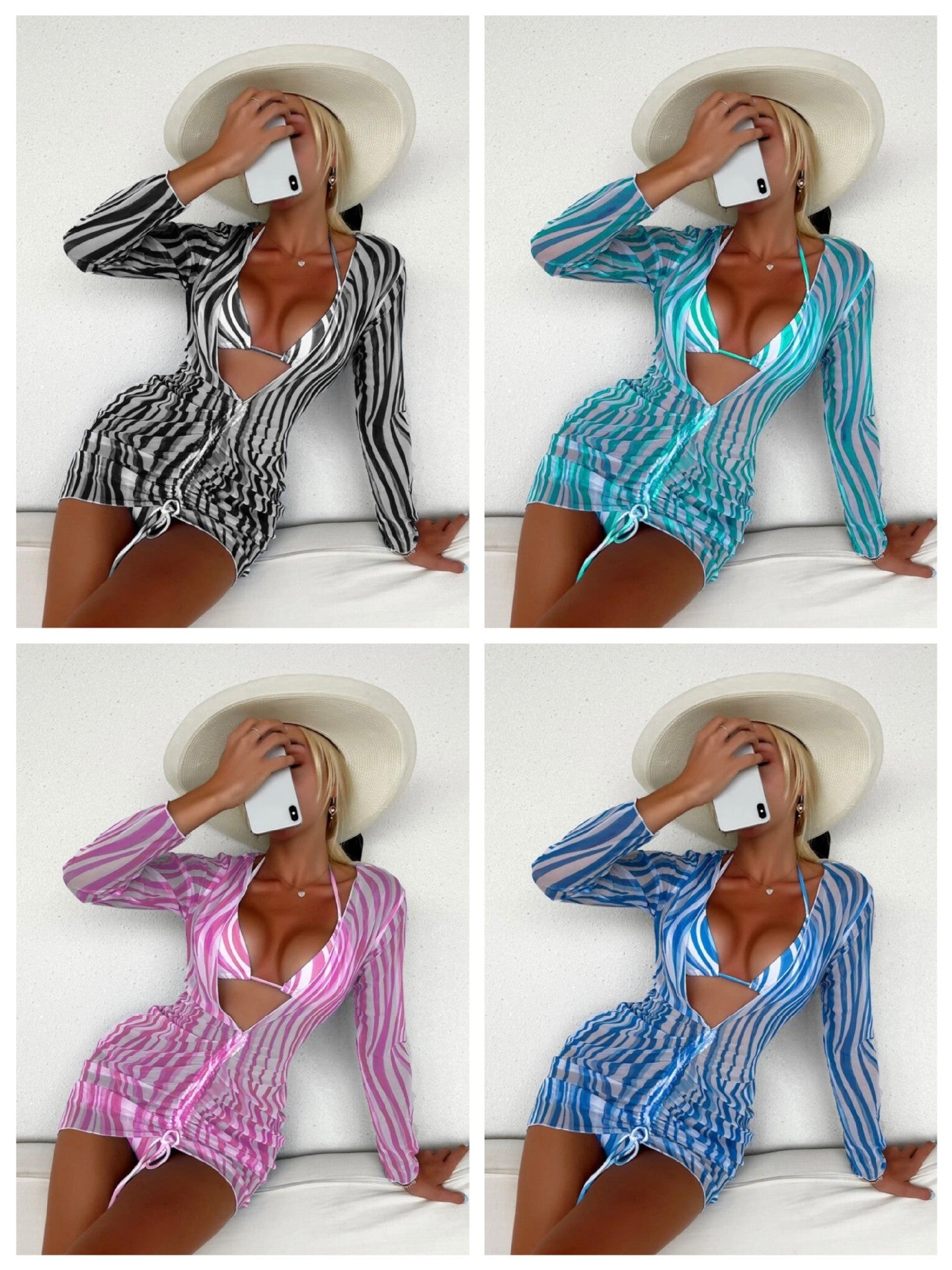 Fashion Bikini Mesh Three Piece Swimsuit - Zalixer