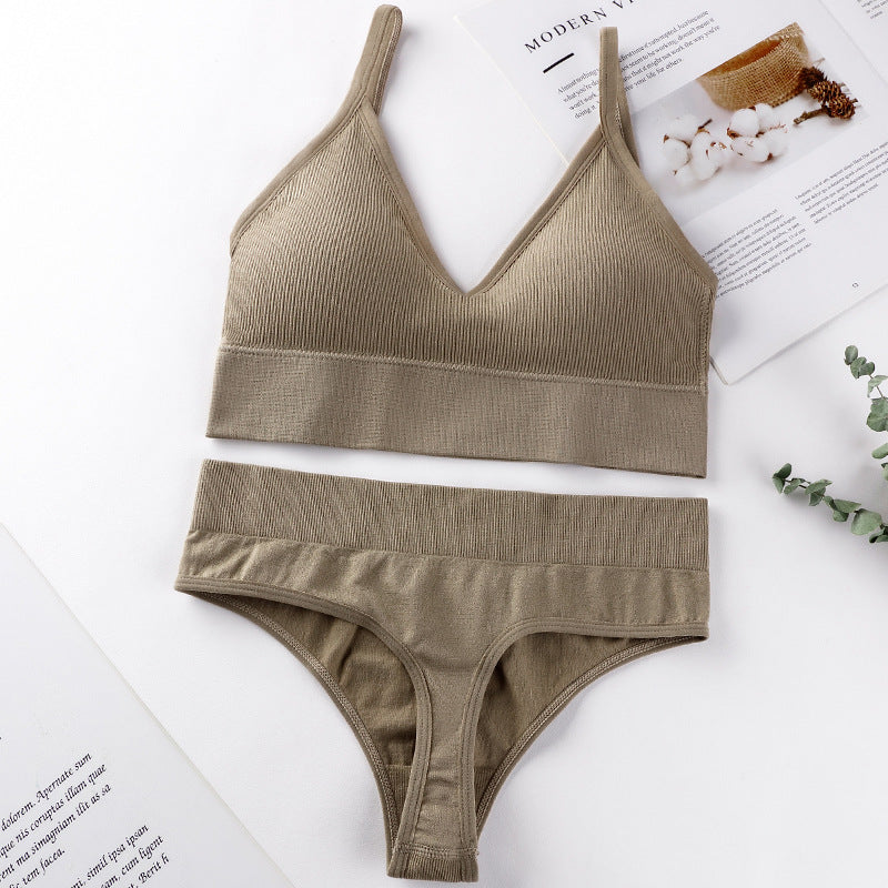 Women's Thin French Style No Steel Ring Panties And Bra Set - Zalixer