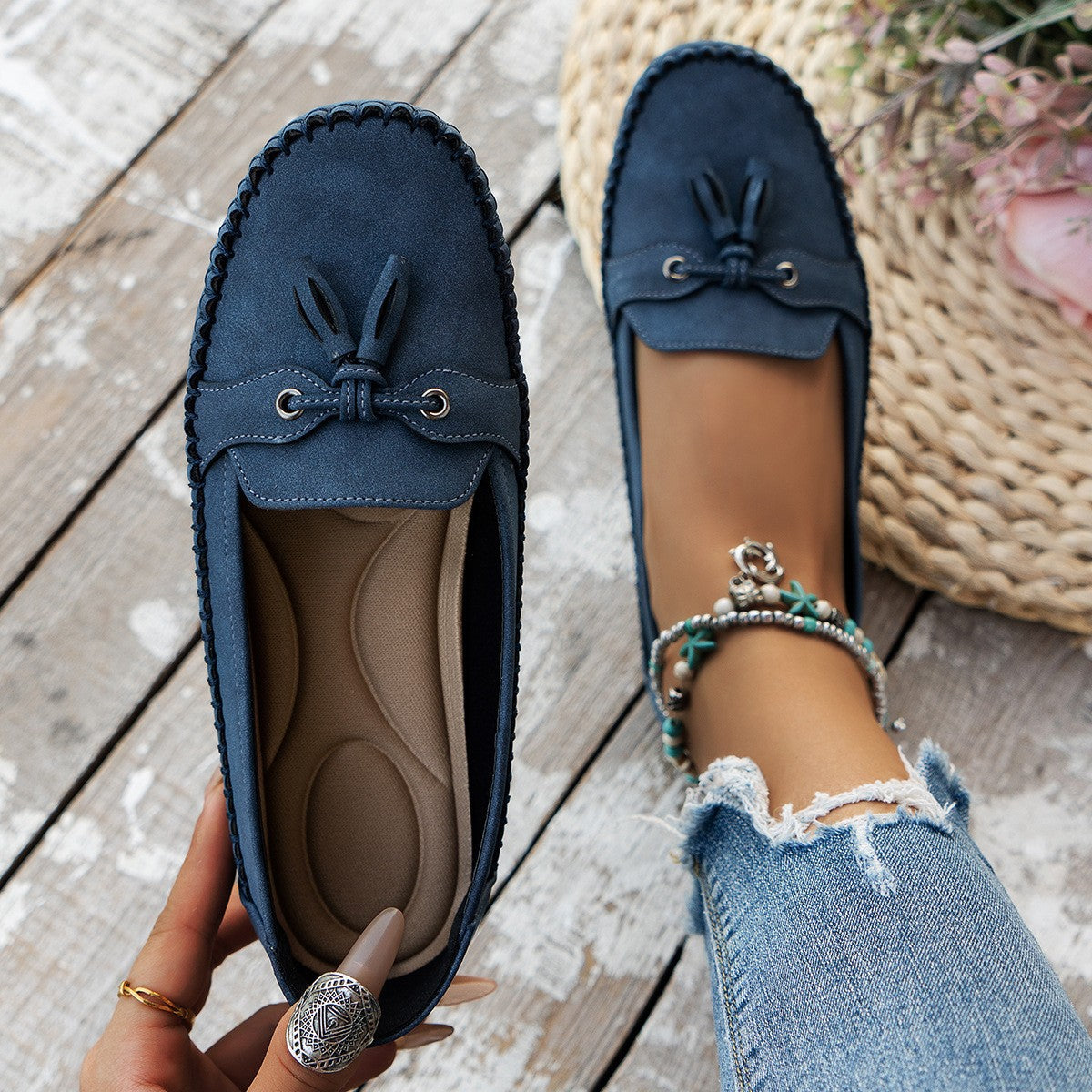 Women's Round Head Loafers Fashion Non-slip Soft Comfortable Flats Shoes - Zalixer