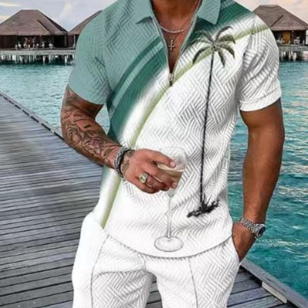 Men's New Clothes Zipper Polo Short Sleeve Suit - Zalixer