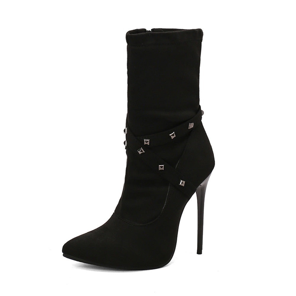 Womens European-style Mid-calf Boots With Slender High Heels - Zalixer