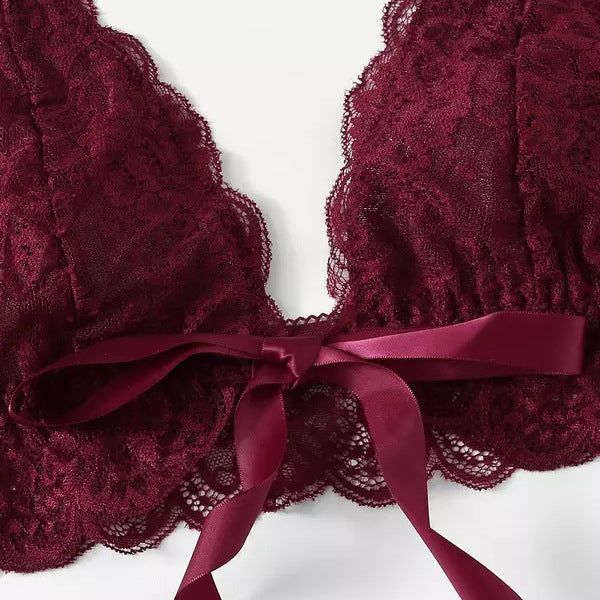 Solid Color Lace Embroidered Bikini Women's Bra Panties - Zalixer