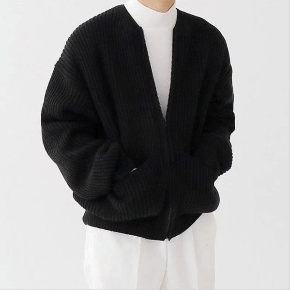 Men Zip Up Knitted Cardigan Lined Funnel Neck Jumper Sweater Pockets Coat All Seasons Comfortable Soft Long Sleeve - Zalixer