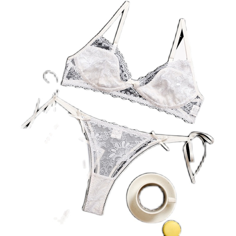 Temperament White Lace Sling Bra and Bow Panties - Zalixer