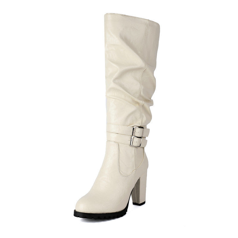Simple Round Toe Design Womens High Heeled Over The Knee Boots - Zalixer