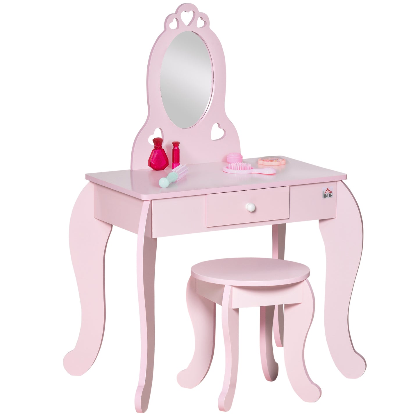Kids Vanity Table & Stool Girls Dressing Set Make Up Desk Chair Dresser Play Set With Mirror Pink - Zalixer