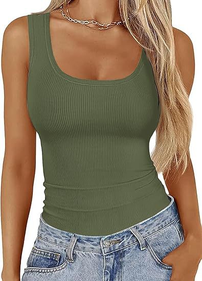 Elastic Slim-Fit Vest Women's Square-Neck Sleeveless Top Summer Clothing - Zalixer