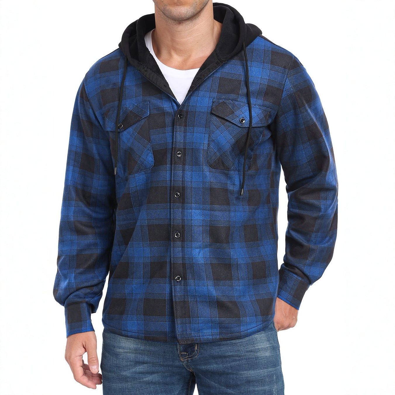 Mens FleeceLined Thickened Hooded Shirt