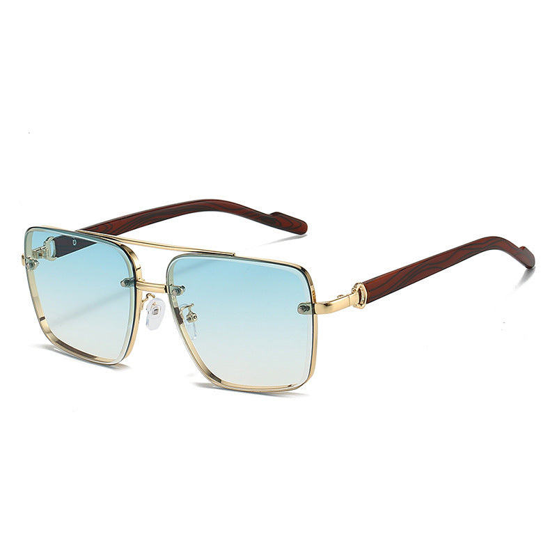 Men's Double Beam Imitation Wood Grain Leg Fashionable Sunglasses