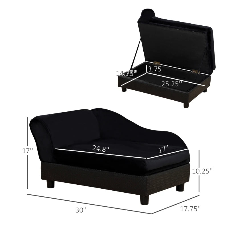PawHut Pet Sofa Bed Couch With Storage, Pet Sofa For Cats And Small Dogs, Black - Zalixer