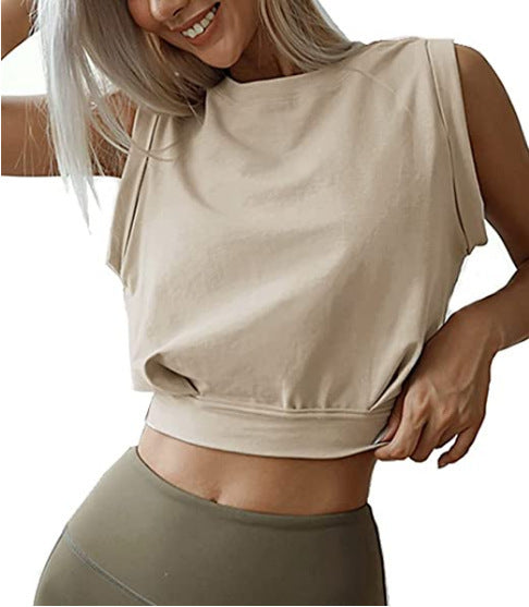 Sexy Navel-Exposed Sweatshirt Summer Loose Sleeveless T-Shirt Running Fitness Yoga Crop Tops Womens Clothing - Zalixer