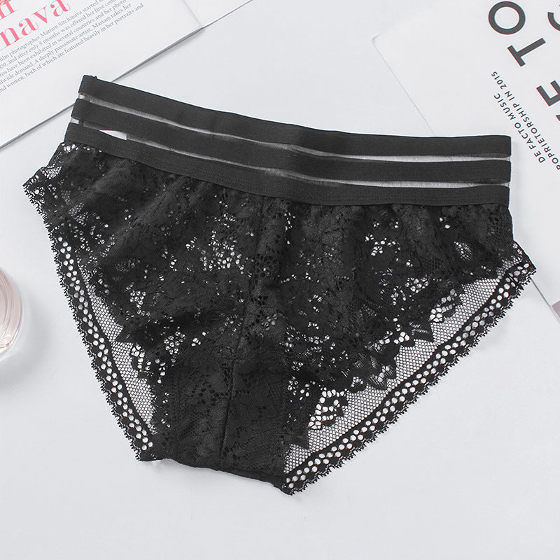 Lace panties hollow transparent mesh cotton - Zalixer