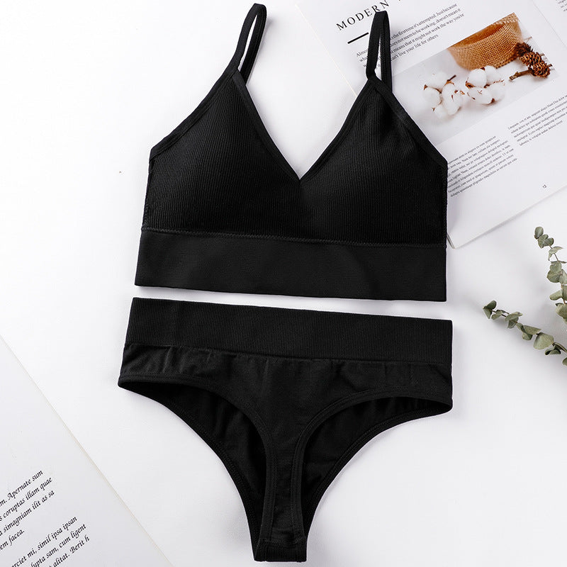 Women's Thin French Style No Steel Ring Panties And Bra Set - Zalixer