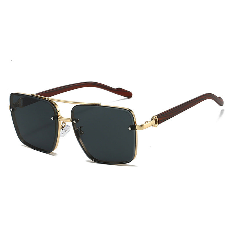 Men's Double Beam Imitation Wood Grain Leg Fashionable Sunglasses
