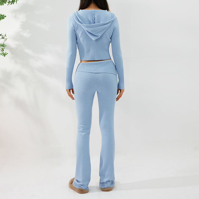 Hoodie Suit Sports Leisure Sexy Zip Long Sleeve Sweater And High Waist Long Pants Set Women's Clothing