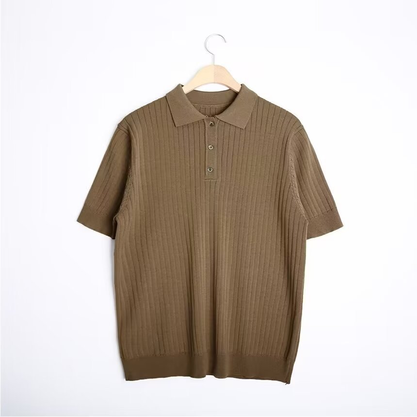 Polo Collar Polo Shirt Knitted Short Sleeve - Zalixer