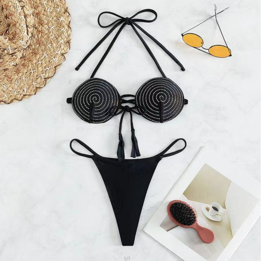 Personality Bandage Bikini Backless Hot Drilling - Zalixer
