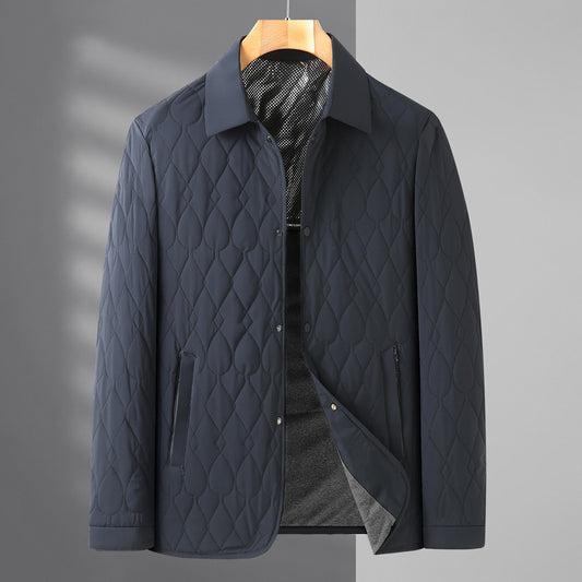 Men's Lightweight Business Diamond Lattice Autumn Winter Cotton-padded Coat