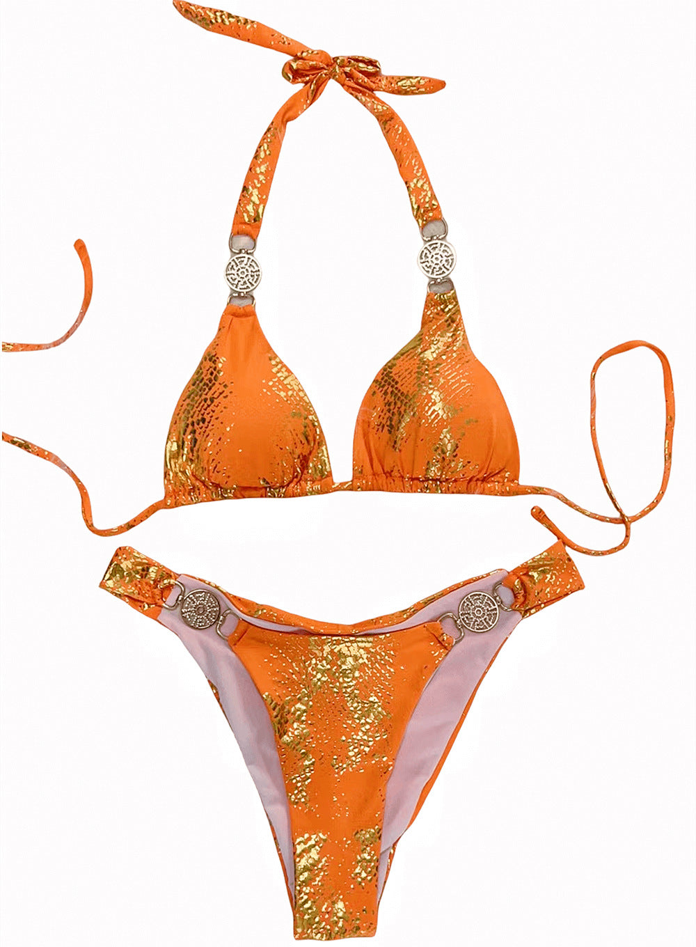 Snake Pattern Bronzing Bikini Crystal Diamond Metal Accessories - Zalixer
