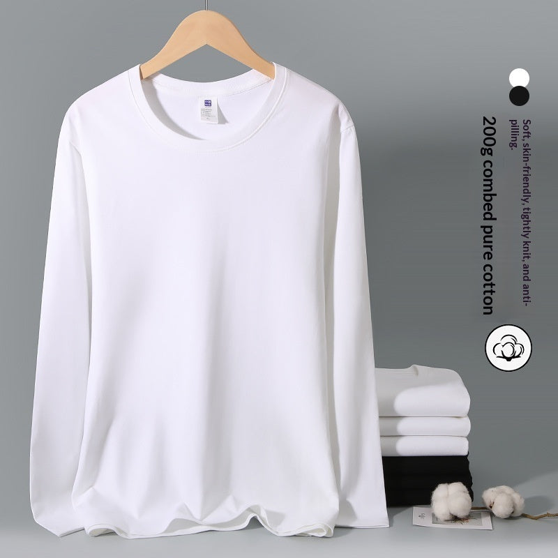 White Long Sleeve T Shirt Solid Color Cotton Base Layer