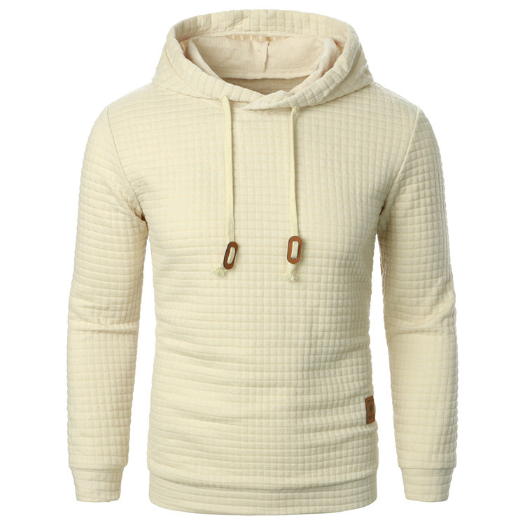 Men's Jacquard Hooded Sweater Long-Sleeved Hoodie Warm Solid Sports Top