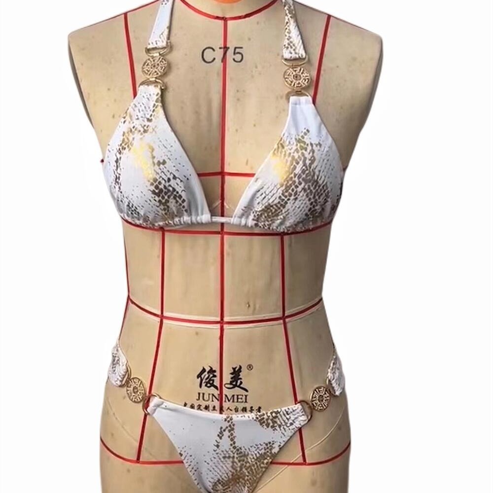 Snake Pattern Bronzing Bikini Crystal Diamond Metal Accessories - Zalixer