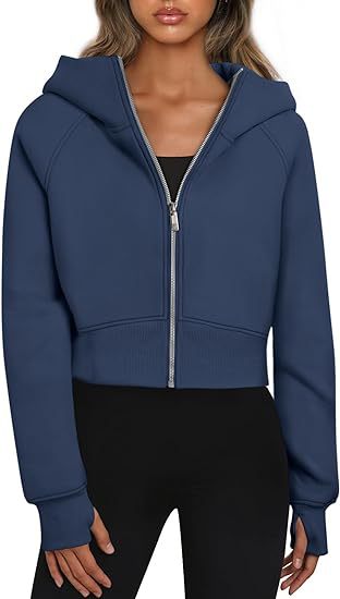 Casual Zippered Hooded Sweatshirt Fleece Sport Cardigan Fashion Hoodies Short Tops Womens Clothing - Zalixer