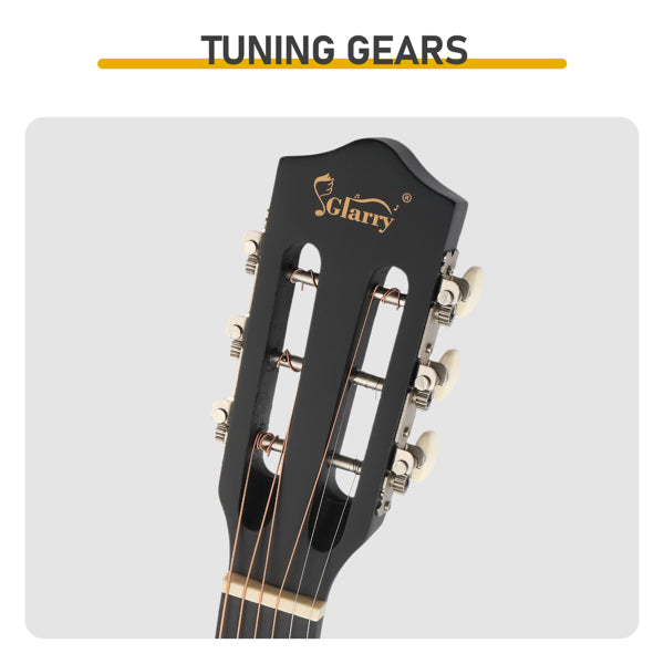 Matte Black 38-inch Round Acoustic Guitar With Picks, Strings, Capo, Case, Tuner, And Strap - Zalixer
