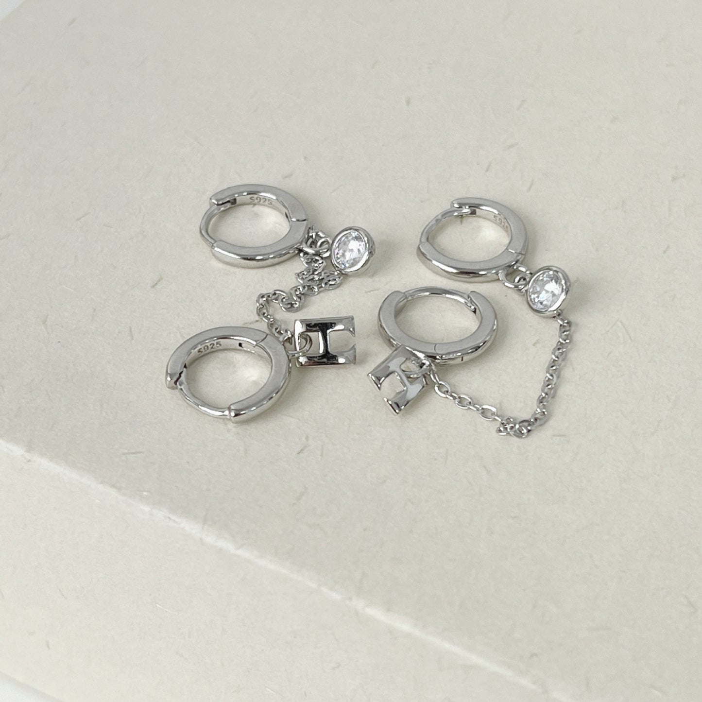 Women's Graceful And Fashionable Sterling Silver Double Ear Piercings Earrings