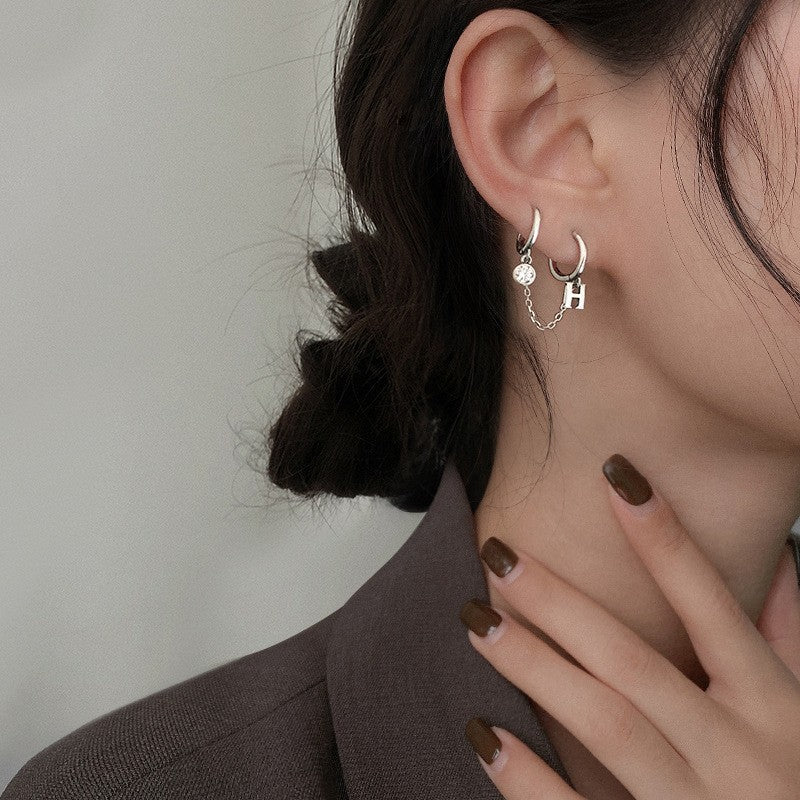 Women's Graceful And Fashionable Sterling Silver Double Ear Piercings Earrings