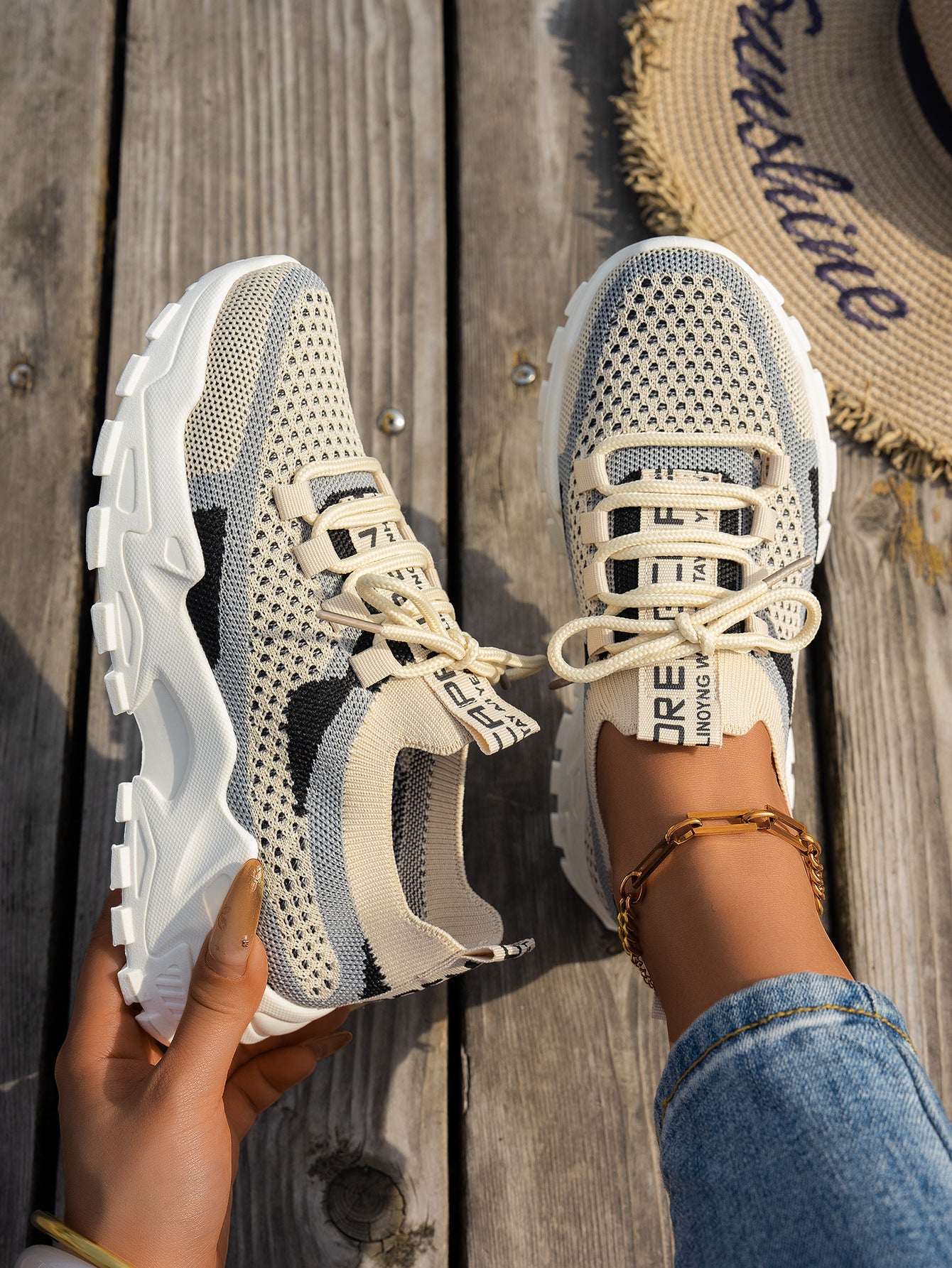 Flyknit Mesh Shoes Women's Breathable Lace-up Sneakers Walking Running Casual Shoes - Zalixer