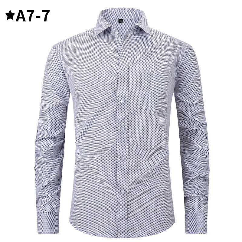 Men's Business Formal Solid Color Polo Collar Plaid Shirt