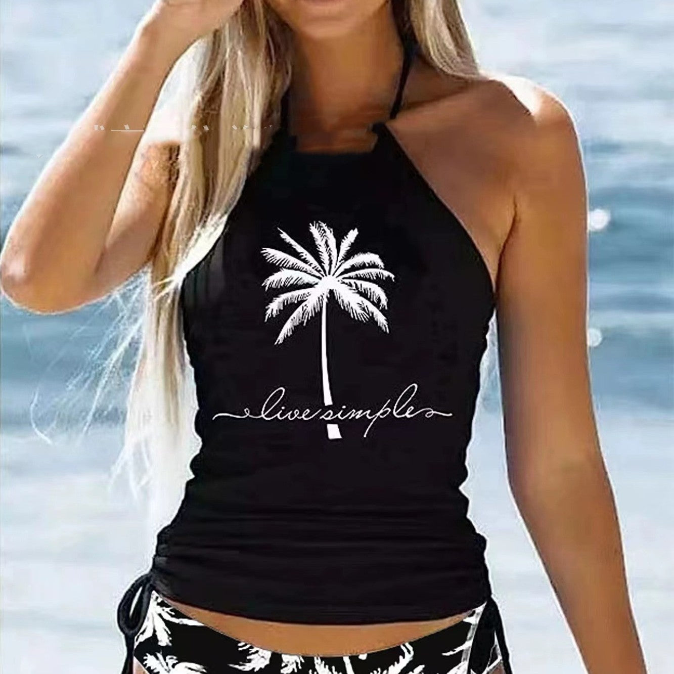 Coconut Tree Printed Conservative Women's Split Multi-color Swimsuit - Zalixer
