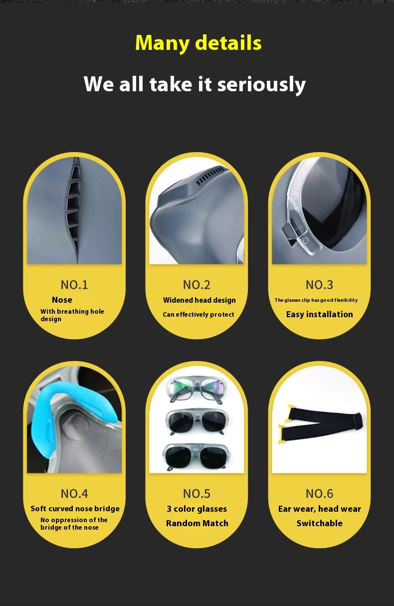 PC Welding Mask Head-mounted Ear Wear Polishing Argon Welding Gas Shielded Welding Protective Mask Radiation-proof Splash