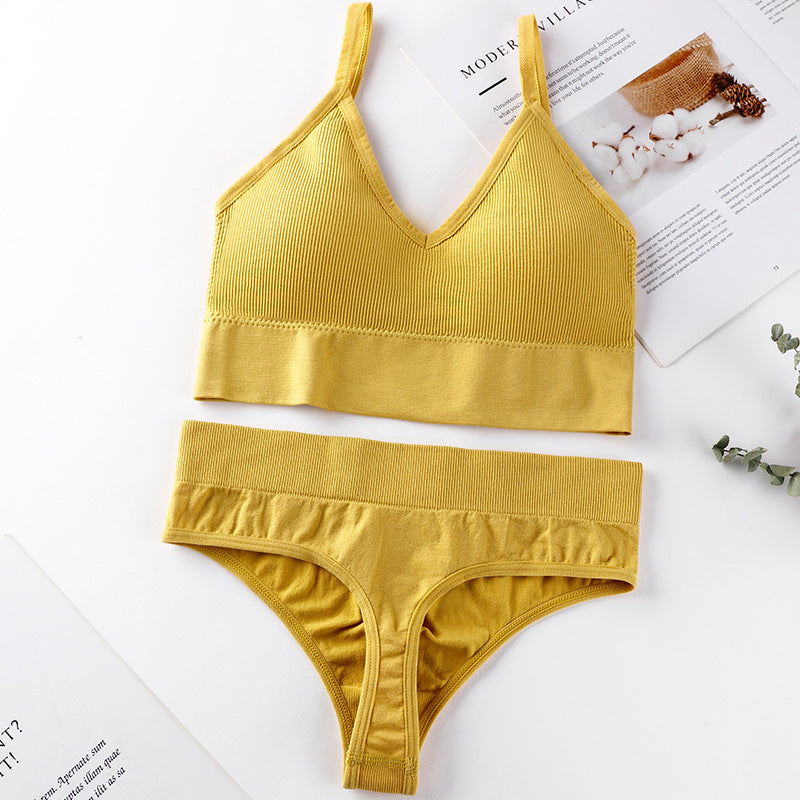 Women's Thin French Style No Steel Ring Panties And Bra Set - Zalixer