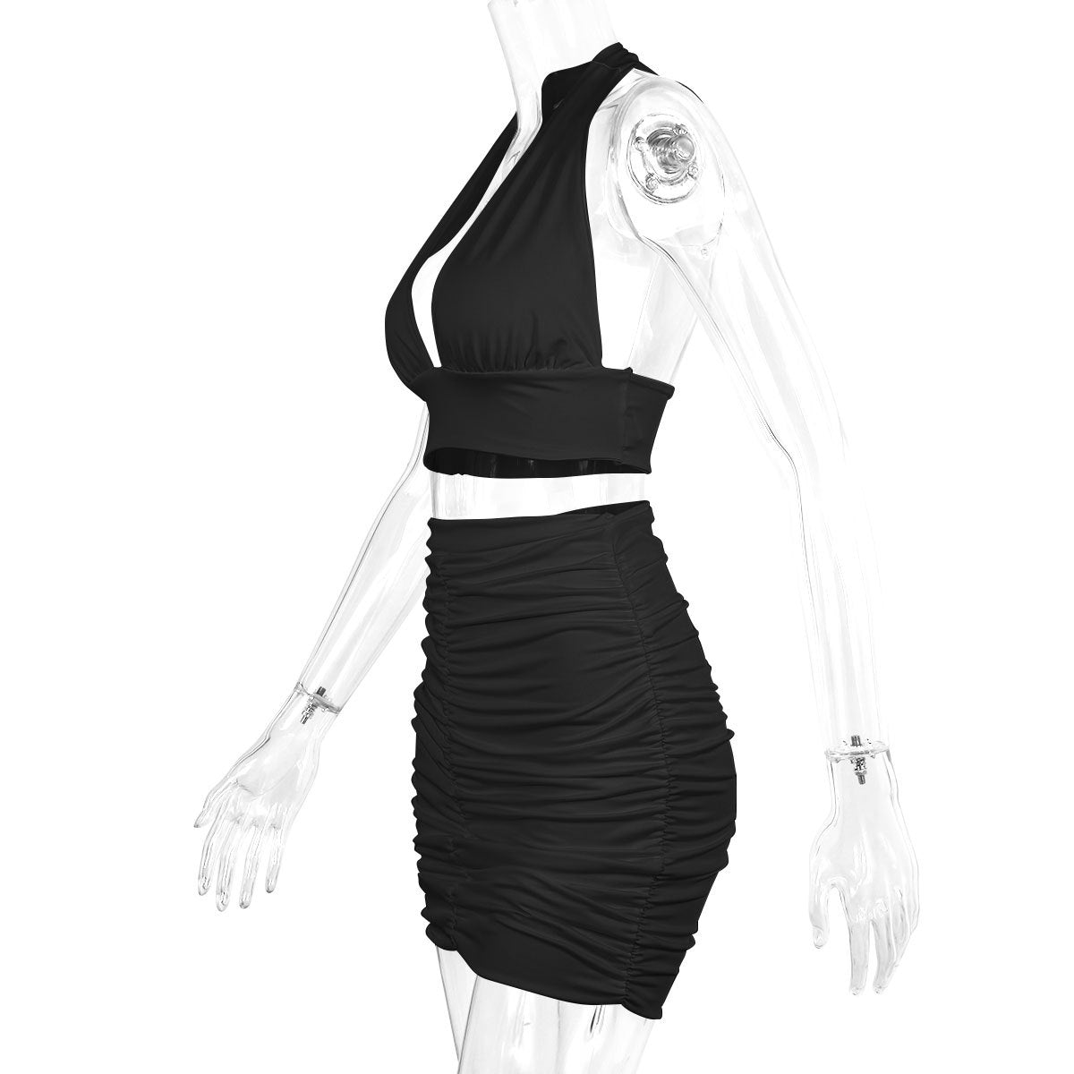 2pcs Dress Suits For Women Halter Lace-up Hip Top And Pleated Hip-covering Skirt - Zalixer