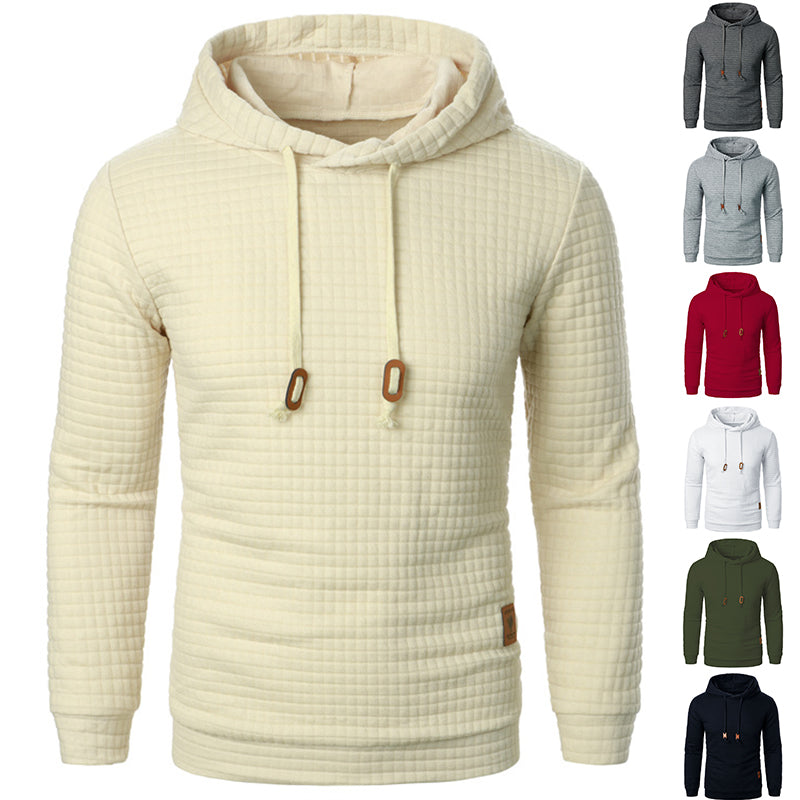 Men's Jacquard Hooded Sweater Long-Sleeved Hoodie Warm Solid Sports Top