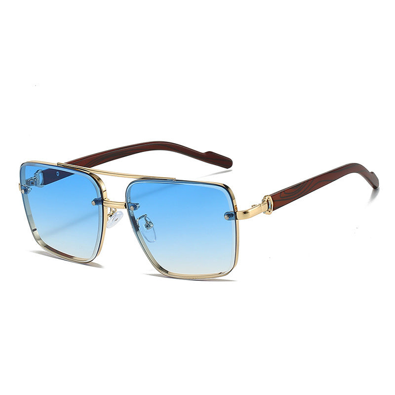 Men's Double Beam Imitation Wood Grain Leg Fashionable Sunglasses