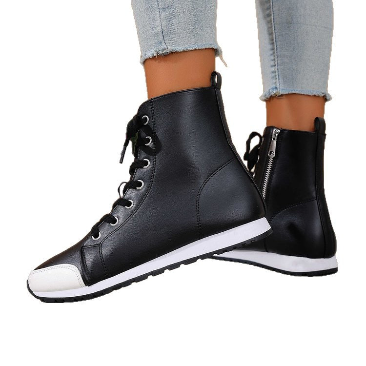 Womens Stylish Side-zip Flat Ankle Boots - Zalixer