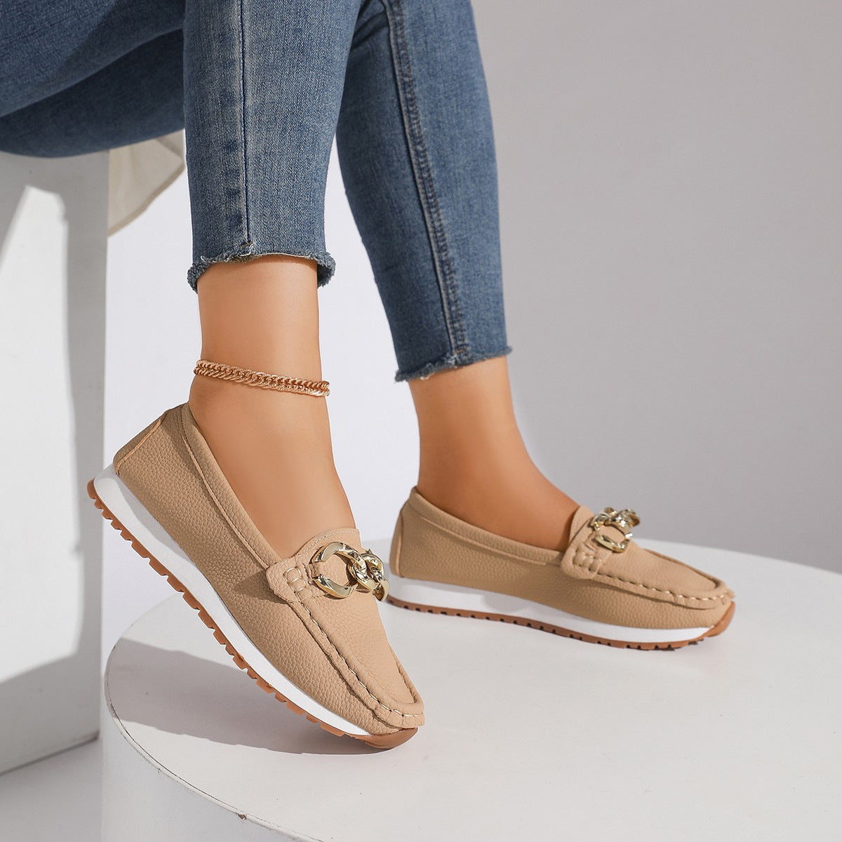 Chains Flats Womens Fashion Casual Comfortable Slip-on Shoes Loafers Spring Summer Fall - Zalixer