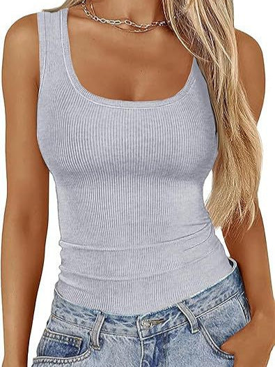 Elastic Slim-Fit Vest Women's Square-Neck Sleeveless Top Summer Clothing - Zalixer