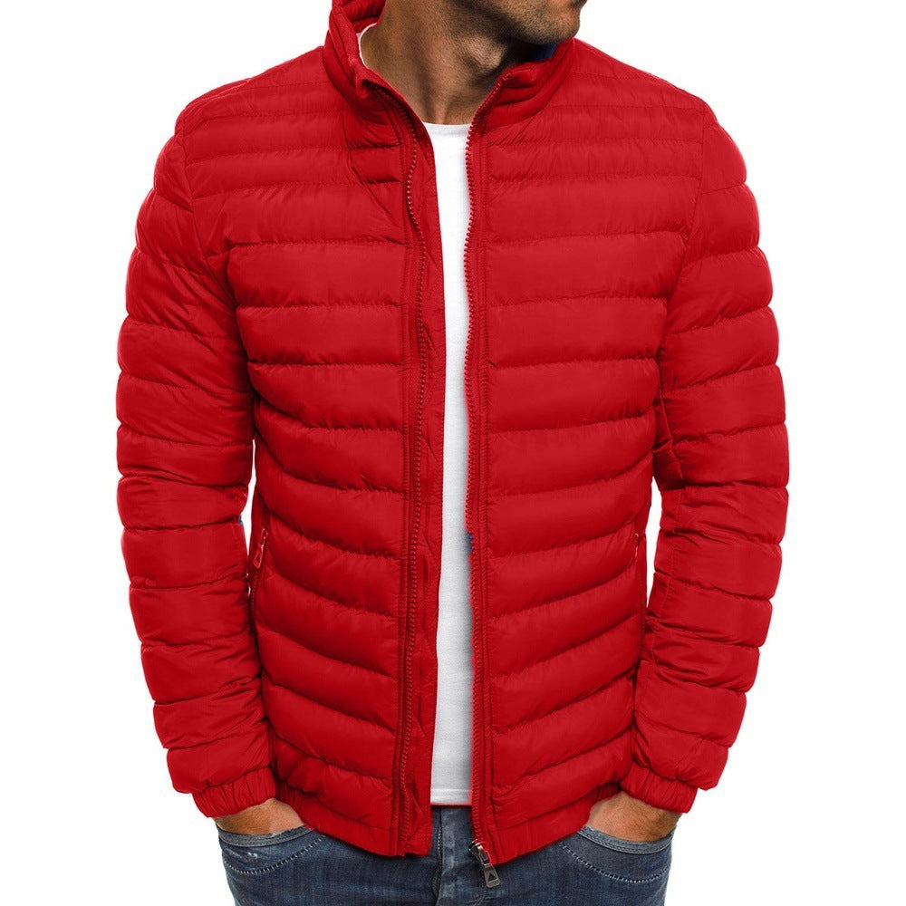 Men's Jacket Zipper Solid Color Long Sleeves Pockets Coldproof Autumn Thicken Cotton Padded Overcoat For Outdoor